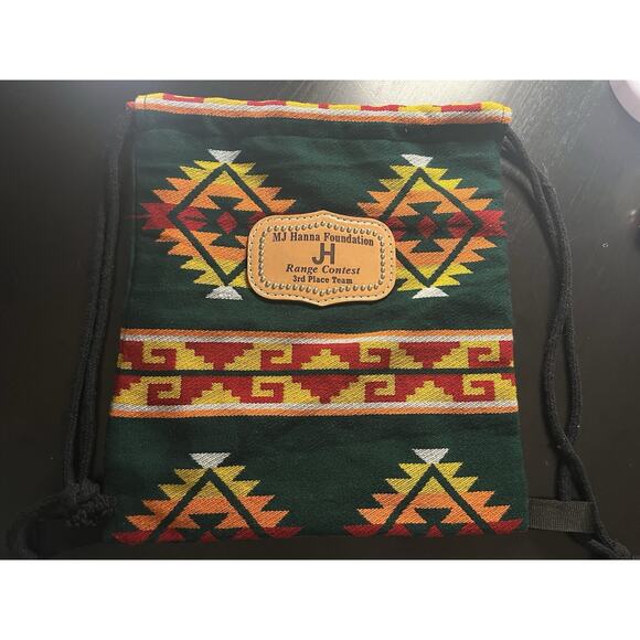 Southwestern Drawstring Backpack – Embroidered Pattern – 15.5” x 14” - Picture 1 of 11